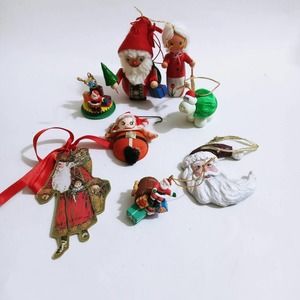 Vintage Christmas Santa Claus Tree Ornaments 8 Assorted Wood Paper Resin Snowmen